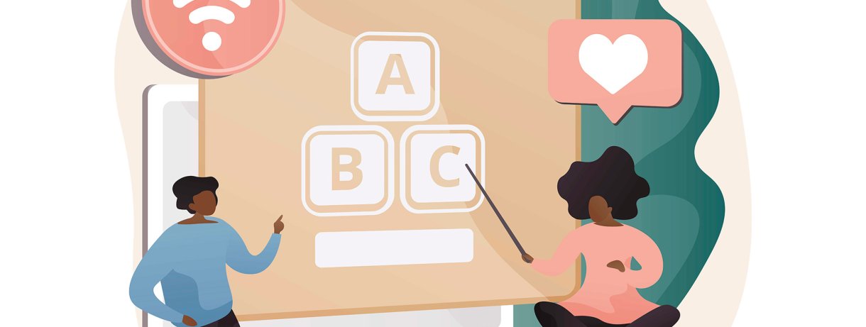 Ilustración que representa dos personas mirando una pantalla